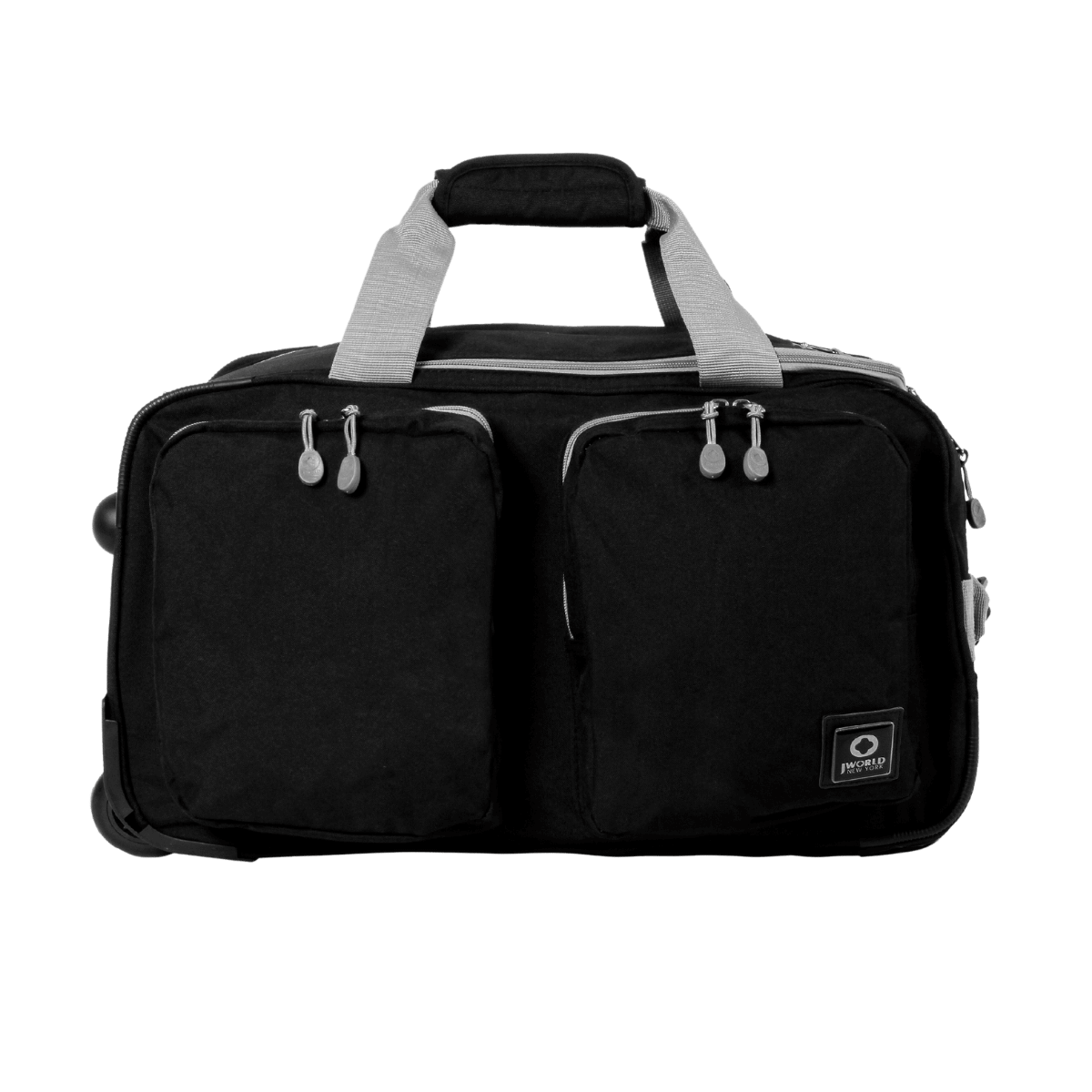 J World Duane Rolling Duffel Bag in Black — front view # color_Black