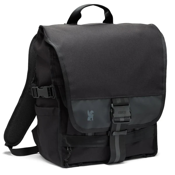 Chrome Industries Warsaw Pack 30L backpack – black, holding a jacket inside