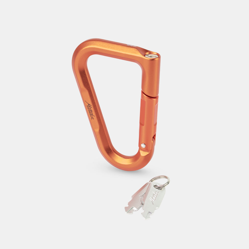 Matador BetaLock Carabiner Format Travel Lock in Canyon Orange — angle view