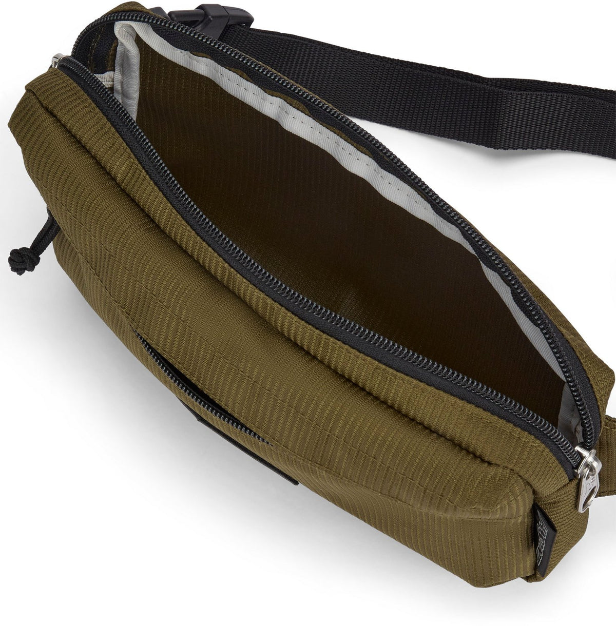 JanSport Waisted Fanny Pack in Cord Weave Army Green — interior view