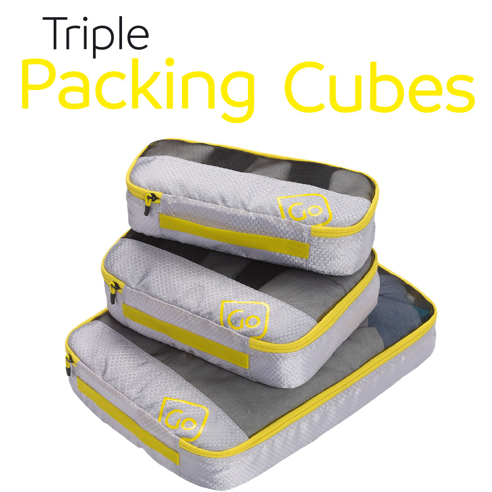 Go Travel Triple Packing Cubes in Yellow — front view
