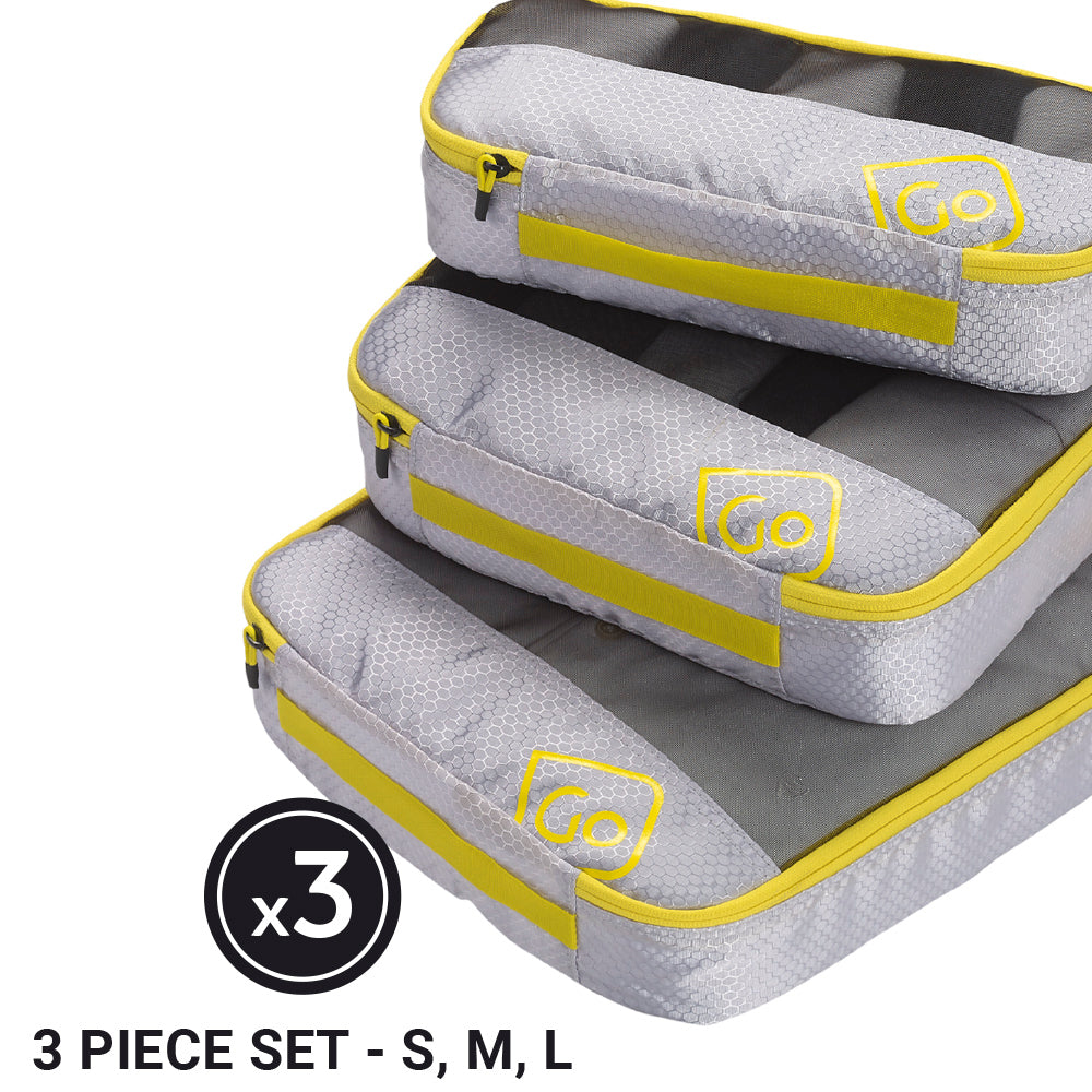 Go Travel Triple Packing Cubes in Yellow — angle view 2