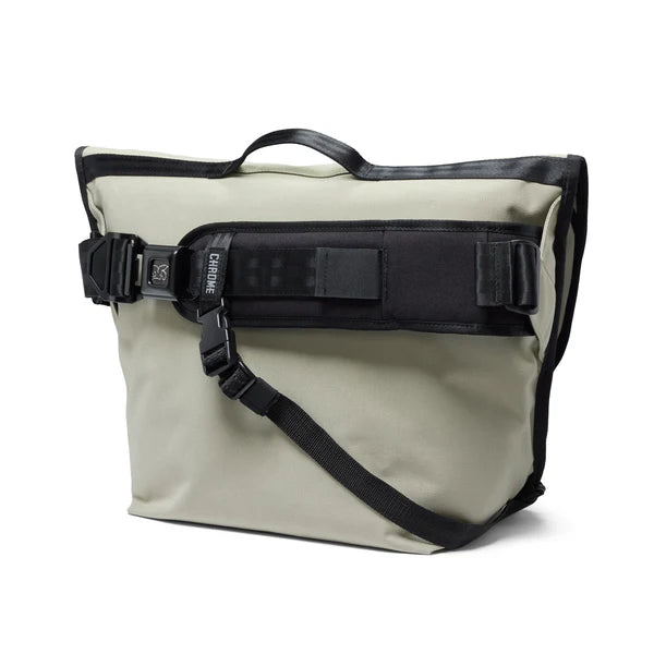Sage green Chrome Citizen 15L messenger bag, three-quarter view showing crossbody strap
