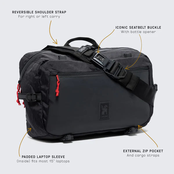 Chrome Industries Kadet Max 15L sling bag – graphic print colorway, three-quarter view
