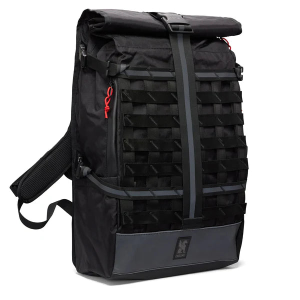 Chrome Industries Barrage 34L backpack – person wearing the backpack on the back