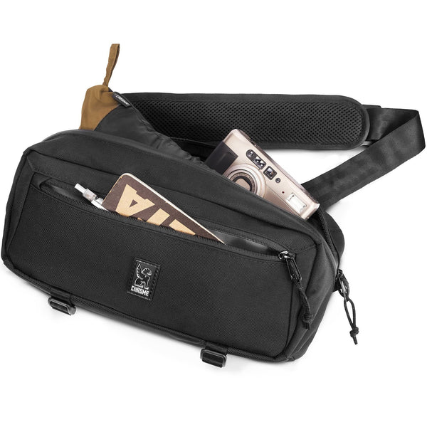 Chrome Industries Mini Kadet 5L sling bag – natural tan, close-up detail