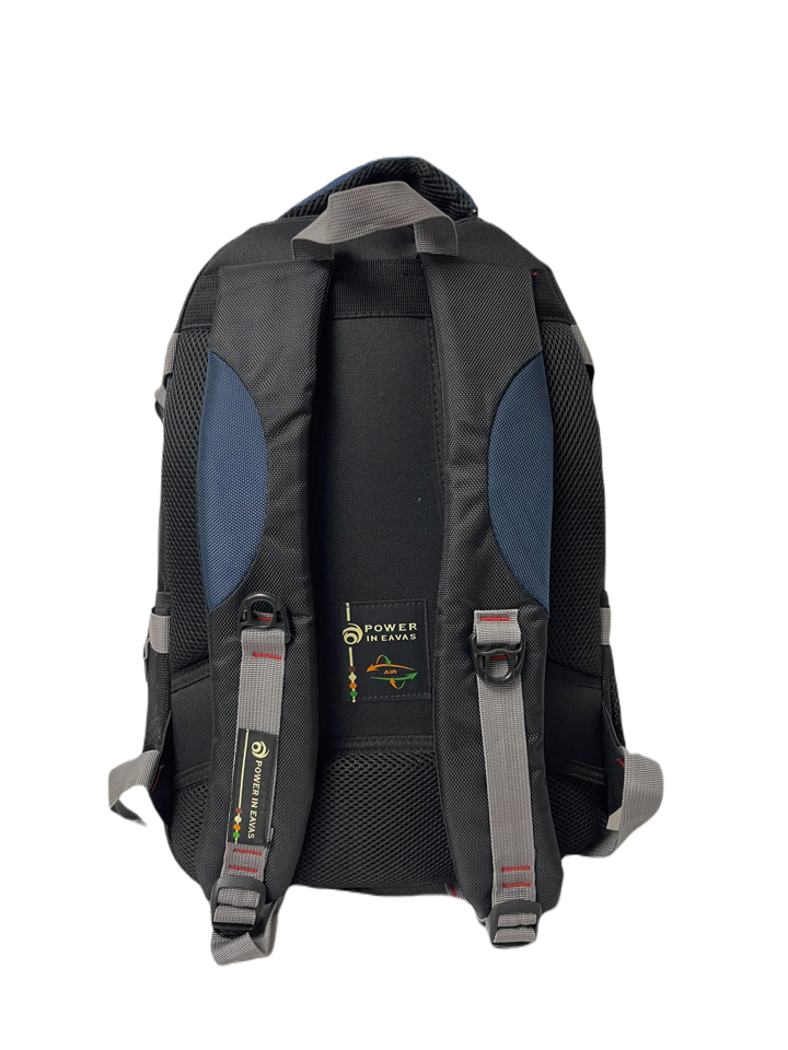 Power King 19 Inch Polyester Travel Backpack with Zippered Storage in Navy — back view # color_Navy