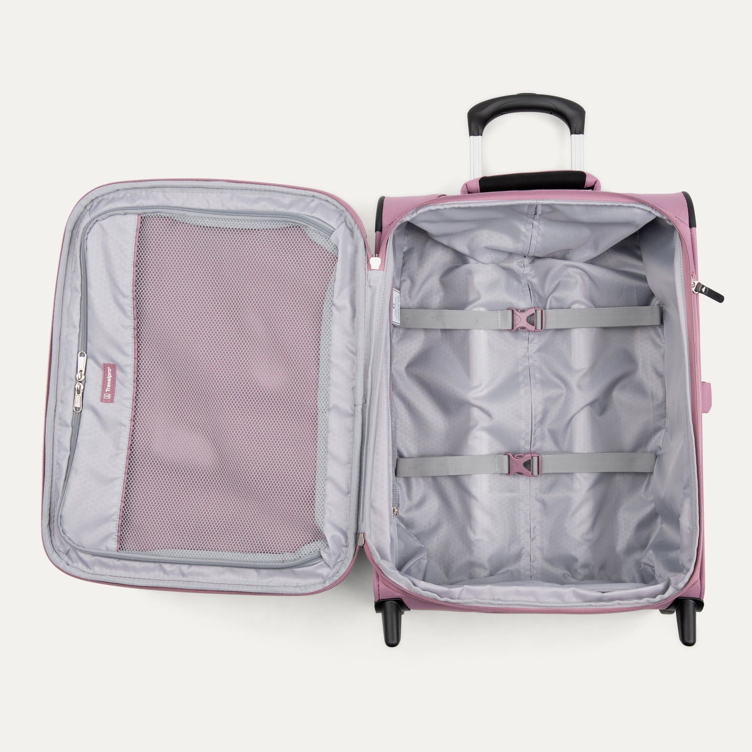 Travelpro Maxlite 5 International Carry-On Expandable Rollaboard in Orchid Pink — interior view