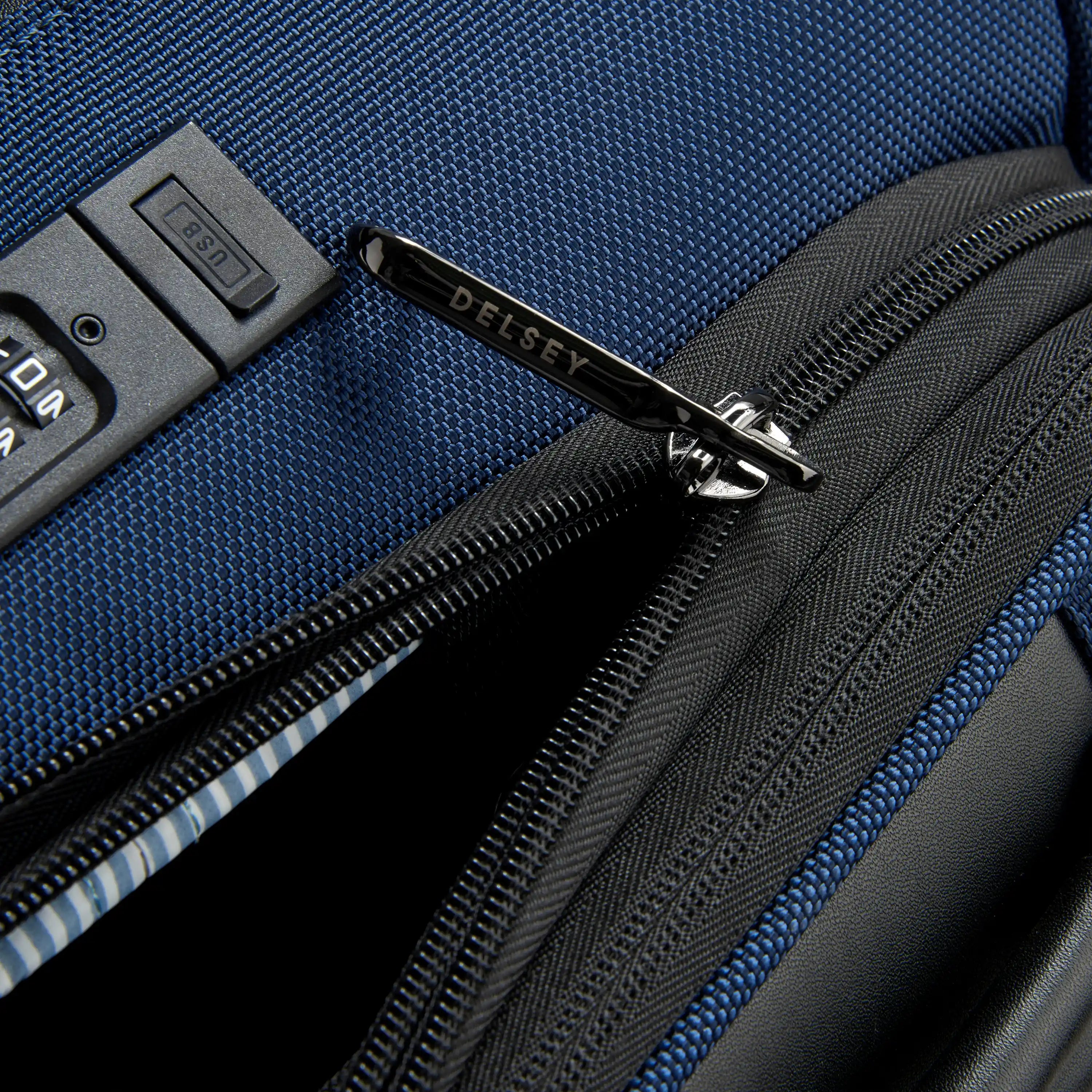 Delsey Wagram Carry-On Plus Expandable Spinner in Navy — detail view 4 # color_Navy