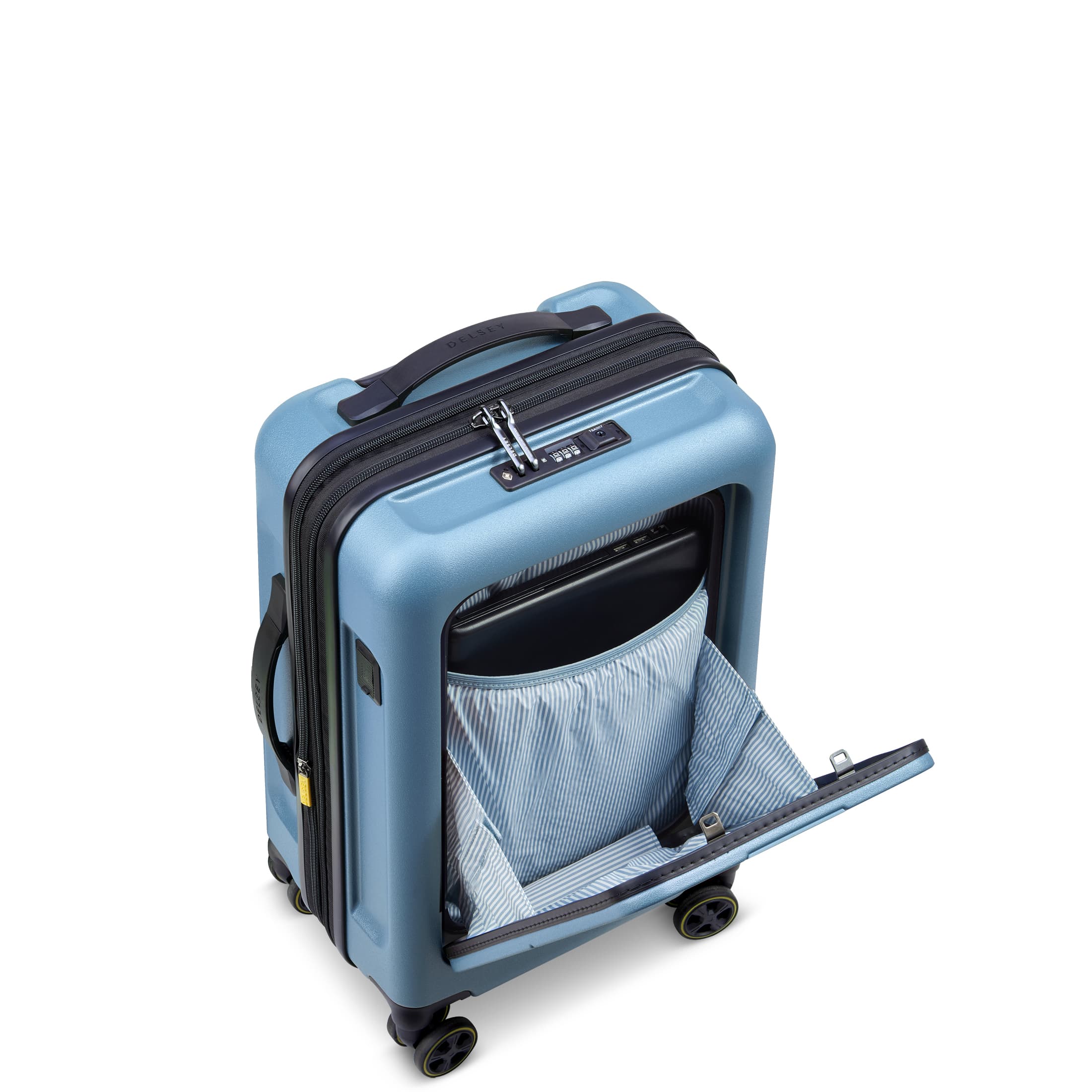Delsey Turenne 2.0 Expandable Carry-On with Laptop Pocket in Blue Grey — interior view # color_Blue Grey