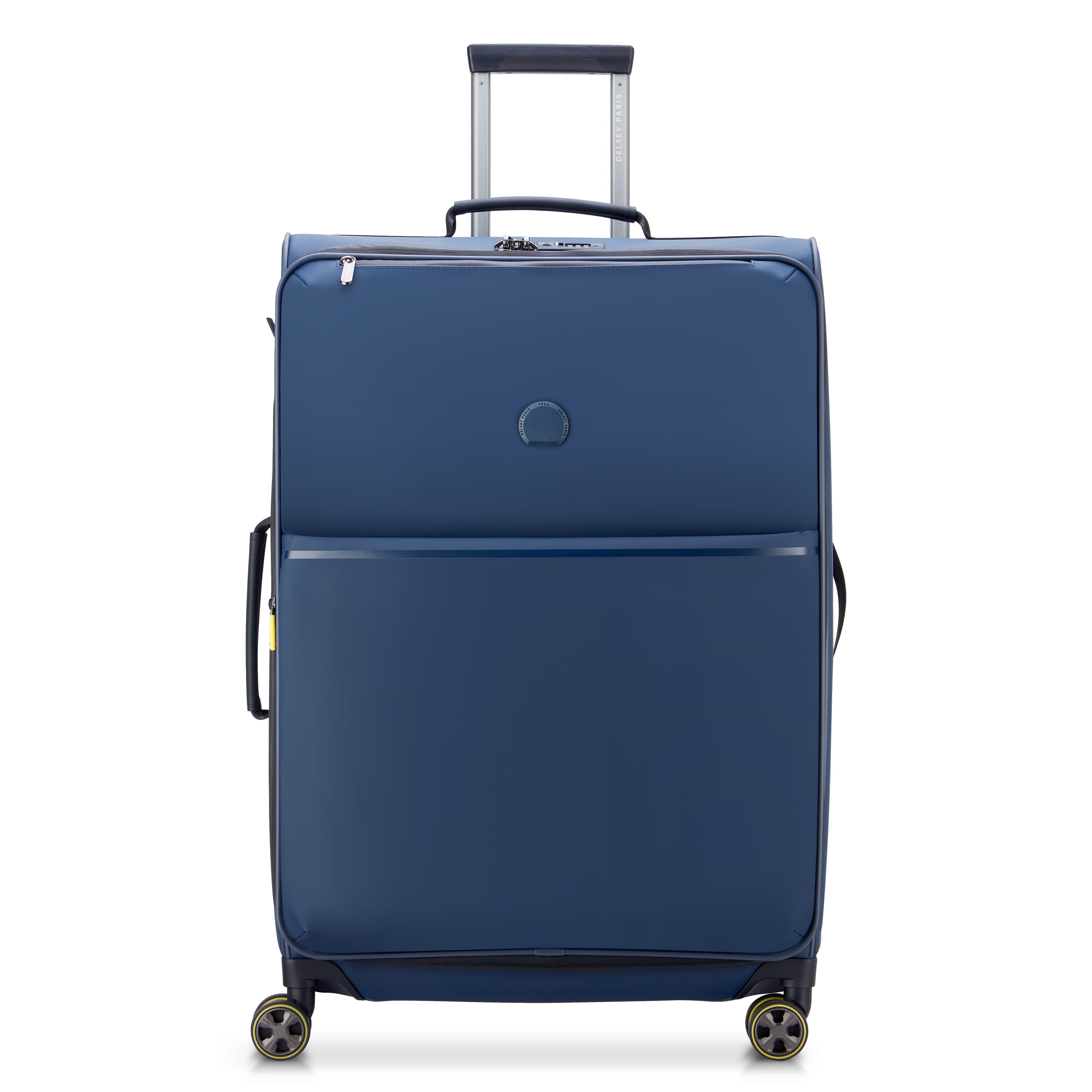 Delsey Turenne Soft Large Expandable Spinner in Navy — front view
