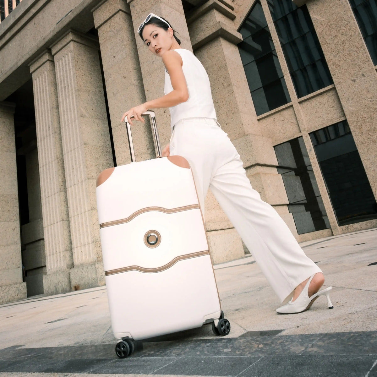Delsey Chatelet Air 2.0 Medium Trunk - Spinner in Angora — lifestyle