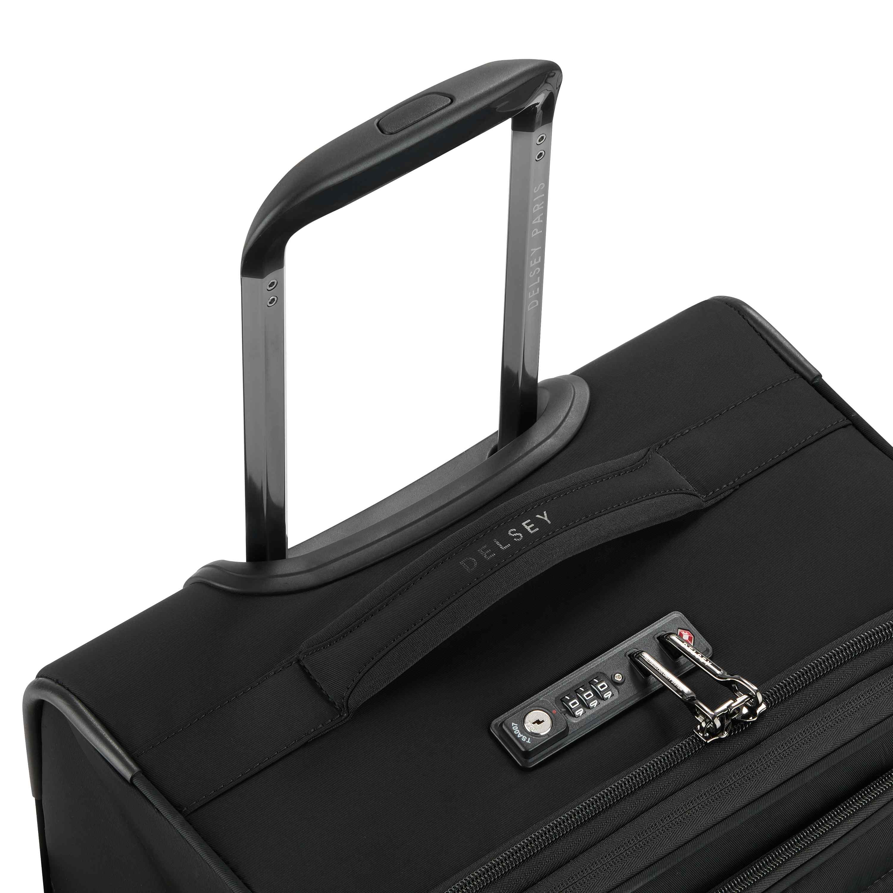Delsey Cruise 3.0 Softside Carry-On Plus Expandable Spinner in Black — detail view # color_Black