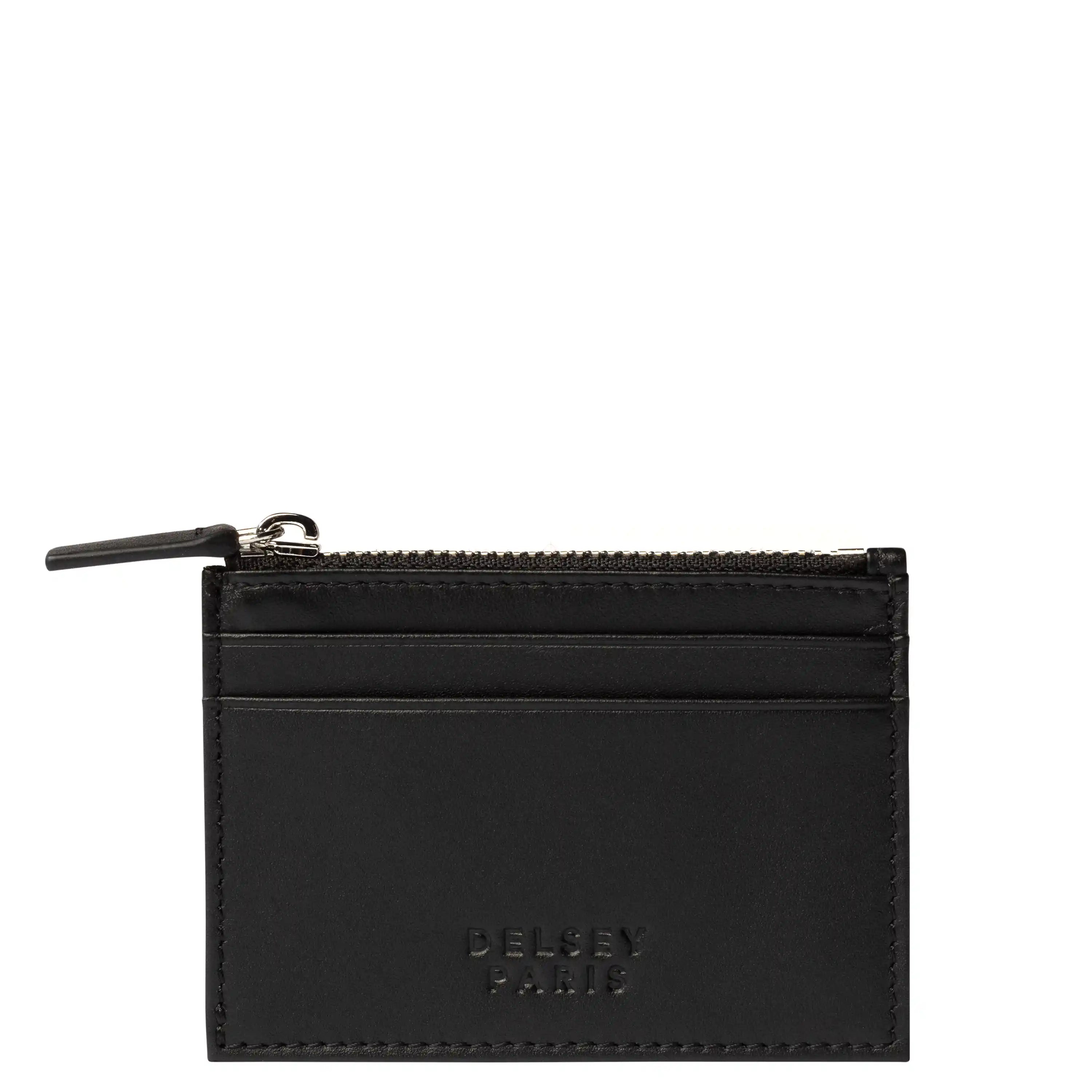 Delsey The Leather Collection Card Holder in Black — front view # color_Black