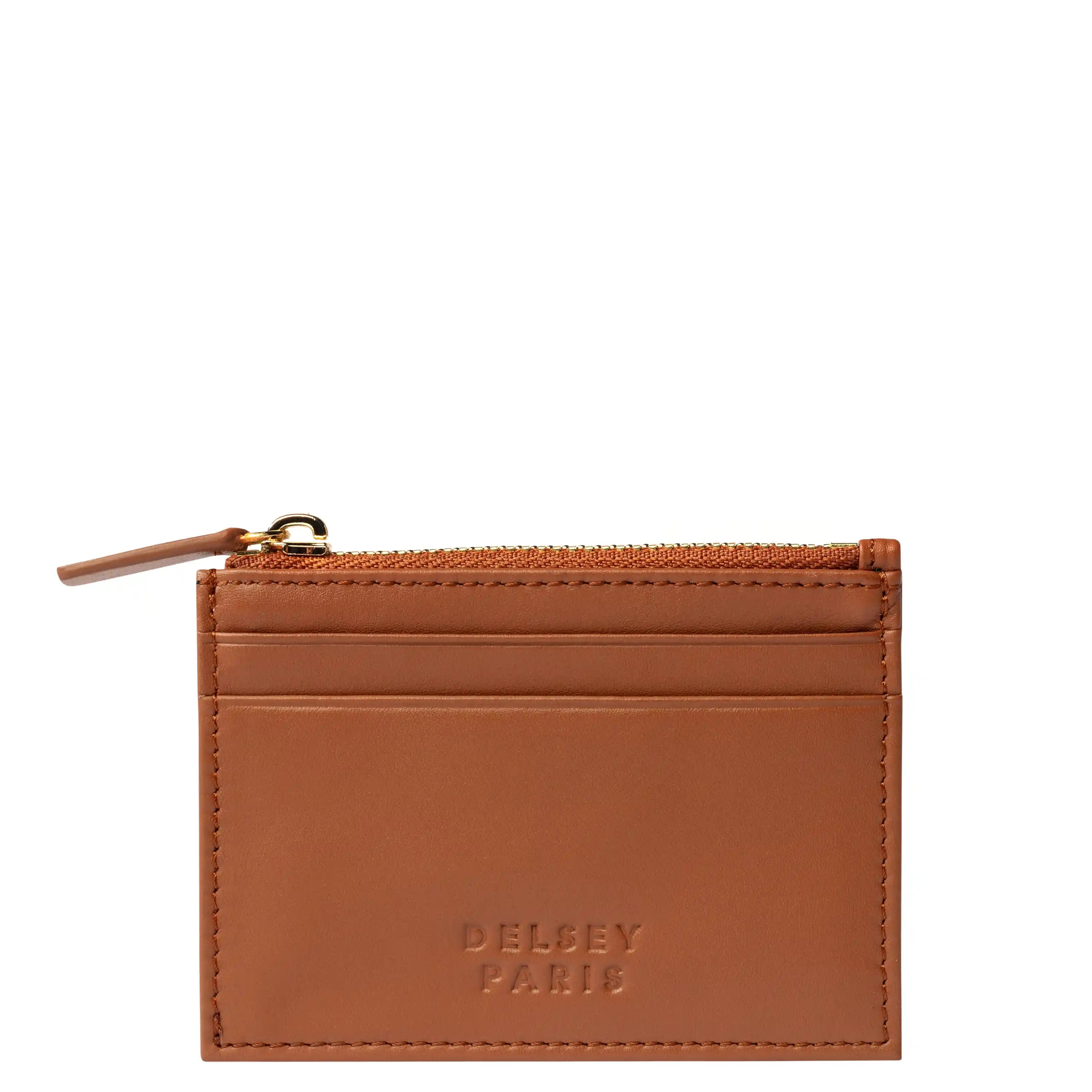 Delsey The Leather Collection Card Holder in Cognac — front view # color_Cognac