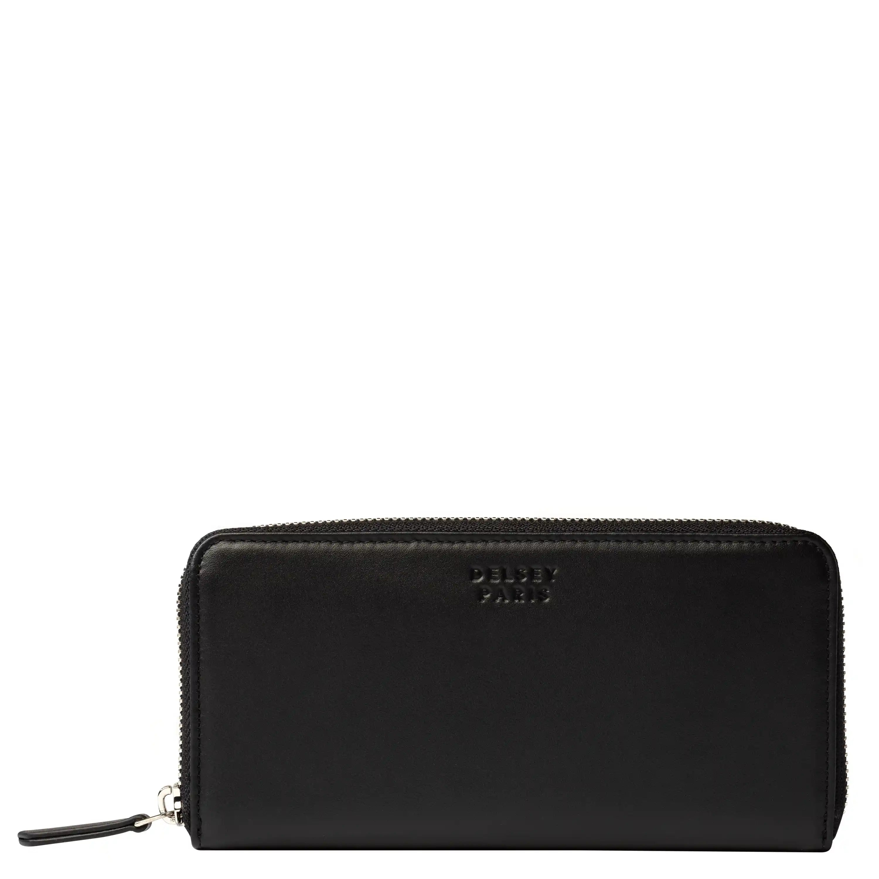 Delsey The Leather Collection Zippered Wallet Large in Black — front view # color_Black