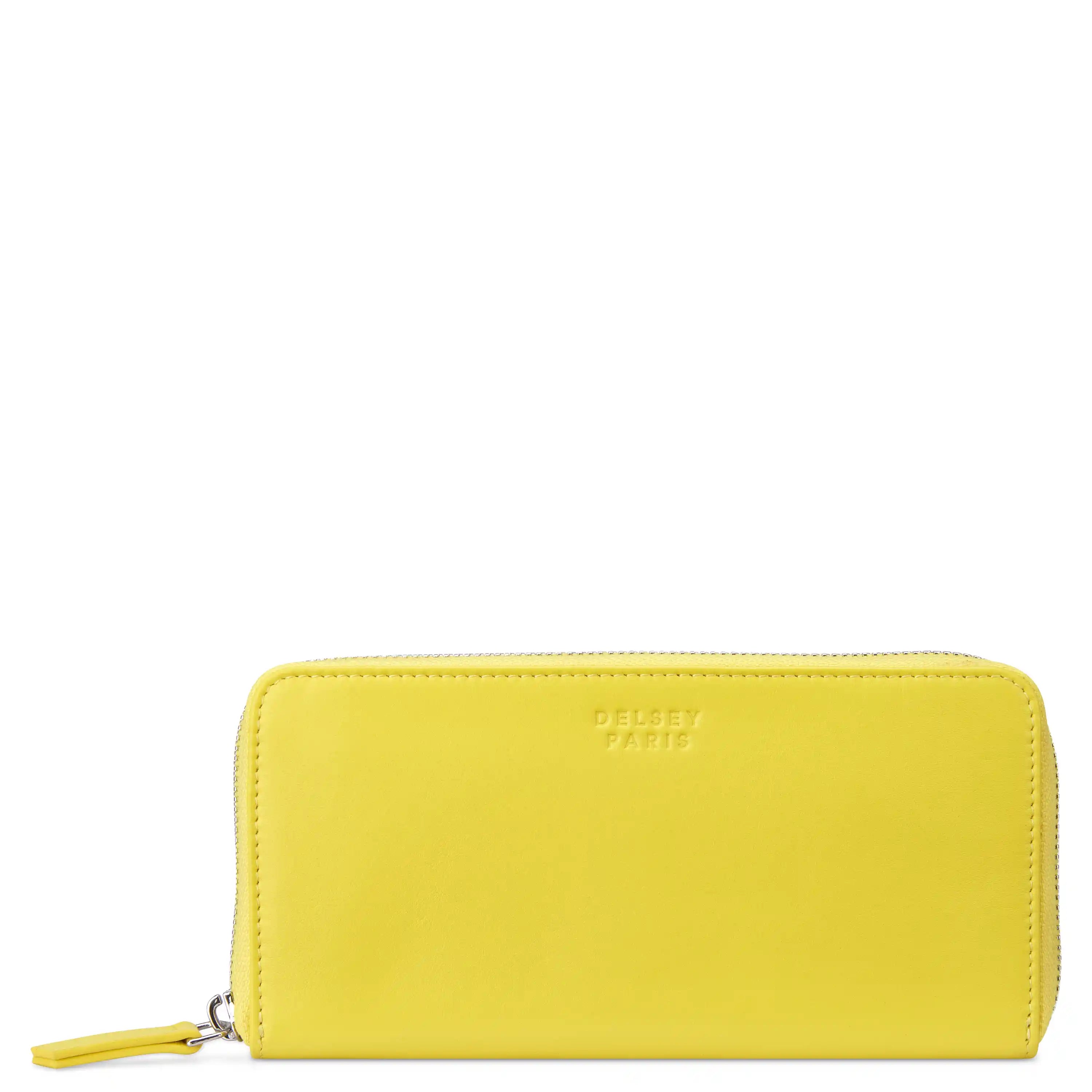Delsey The Leather Collection Zippered Wallet Large in Yellow — front view # color_Yellow