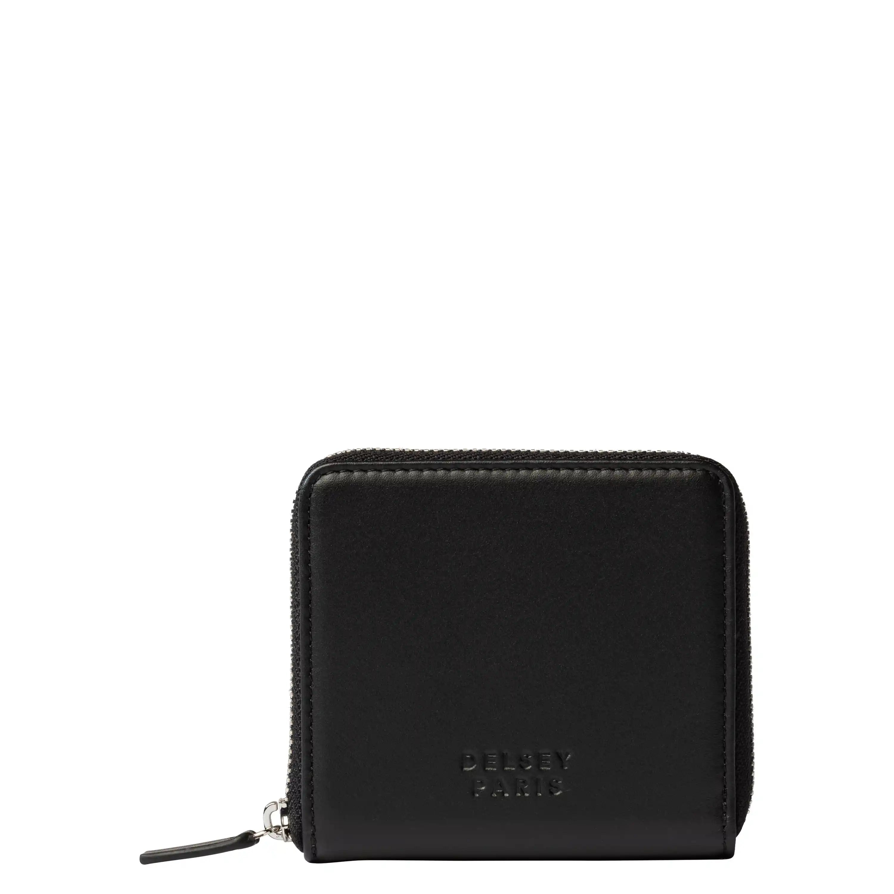 Delsey The Leather Collection Zippered Wallet Small in Black — front view