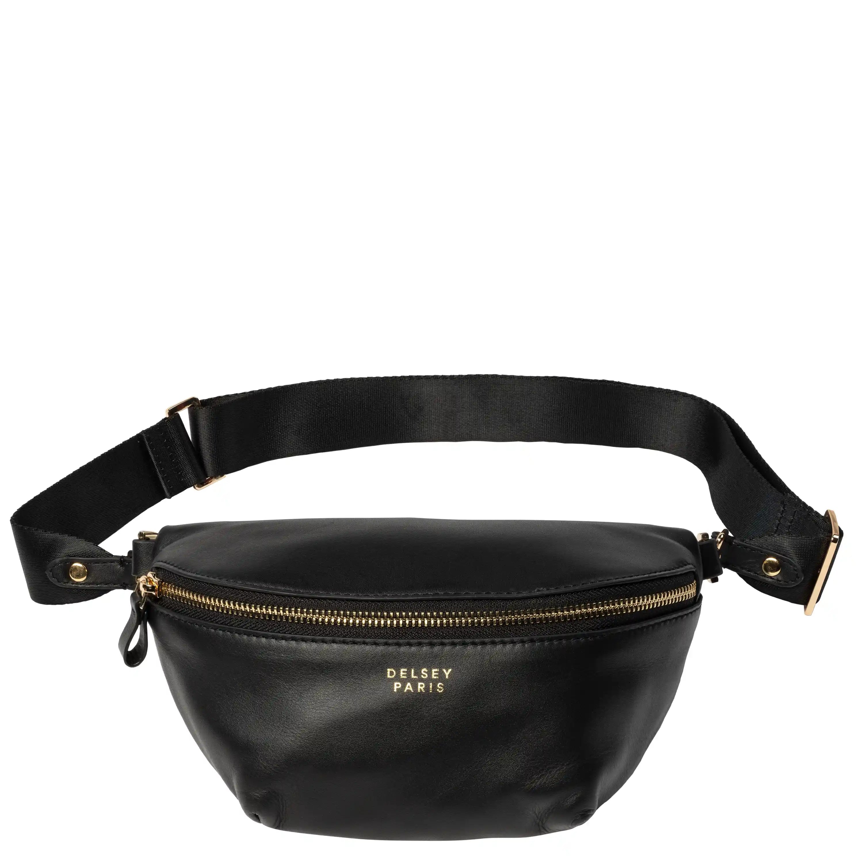 Delsey The Leather Collection Belt Bag in Black — front view # color_Black