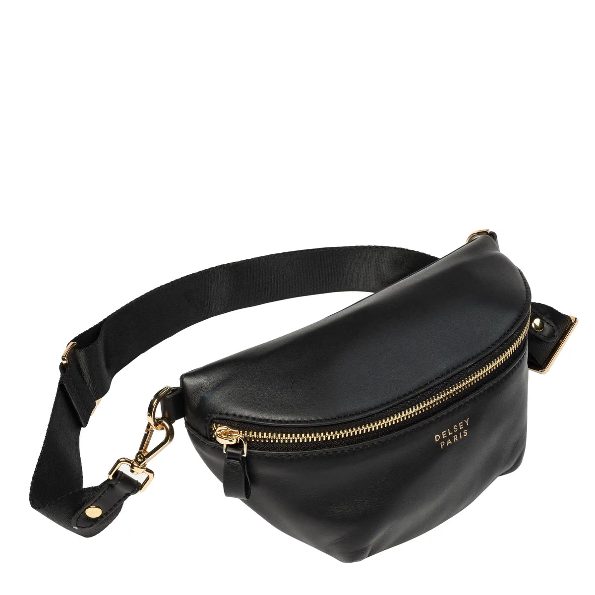 Delsey The Leather Collection Belt Bag in Black — angle view 2 # color_Black