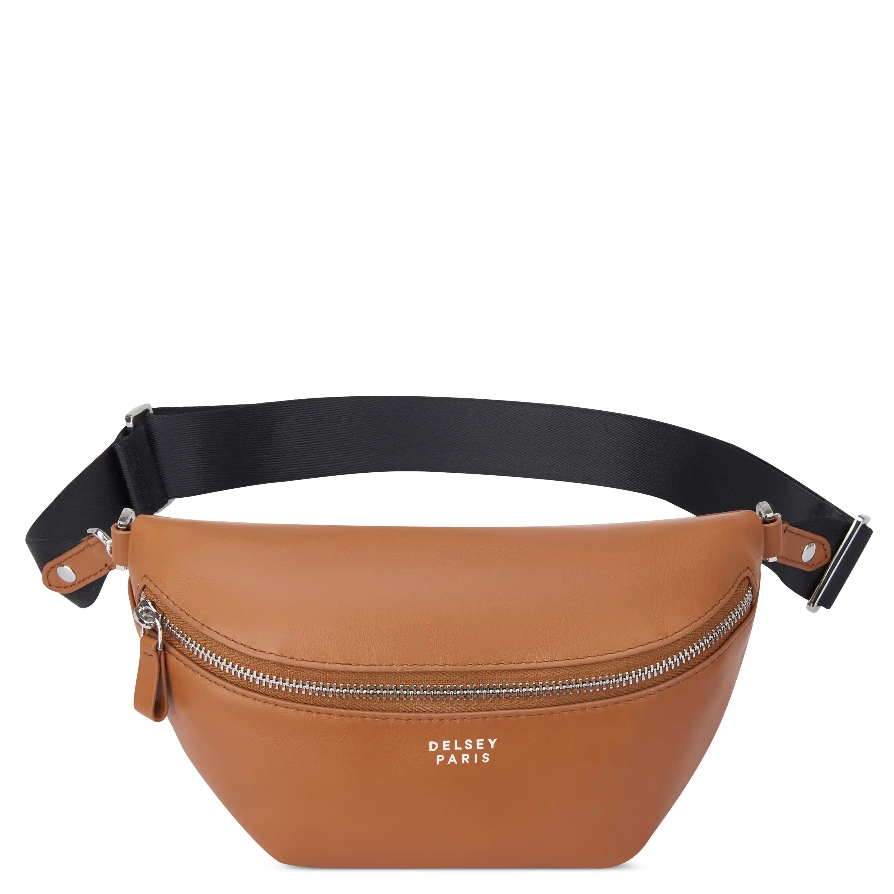 Delsey The Leather Collection Belt Bag in Cognac — front view # color_Cognac