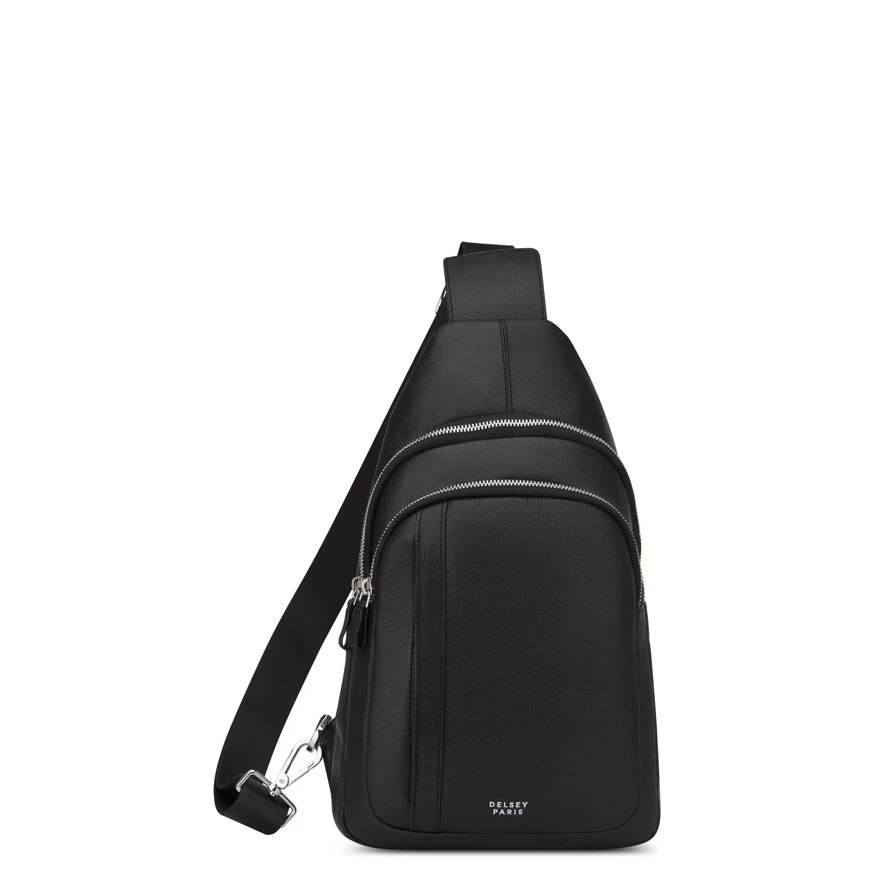 Delsey The Leather Collection Leather Sling Bag in Black — front view