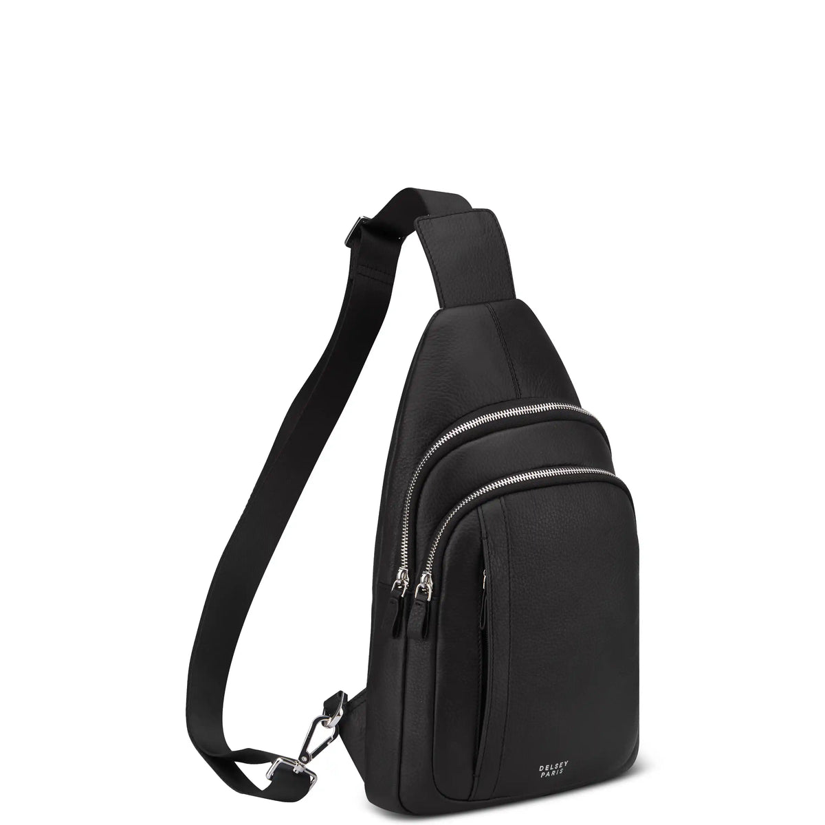 Delsey The Leather Collection Leather Sling Bag in Black — angle view 2