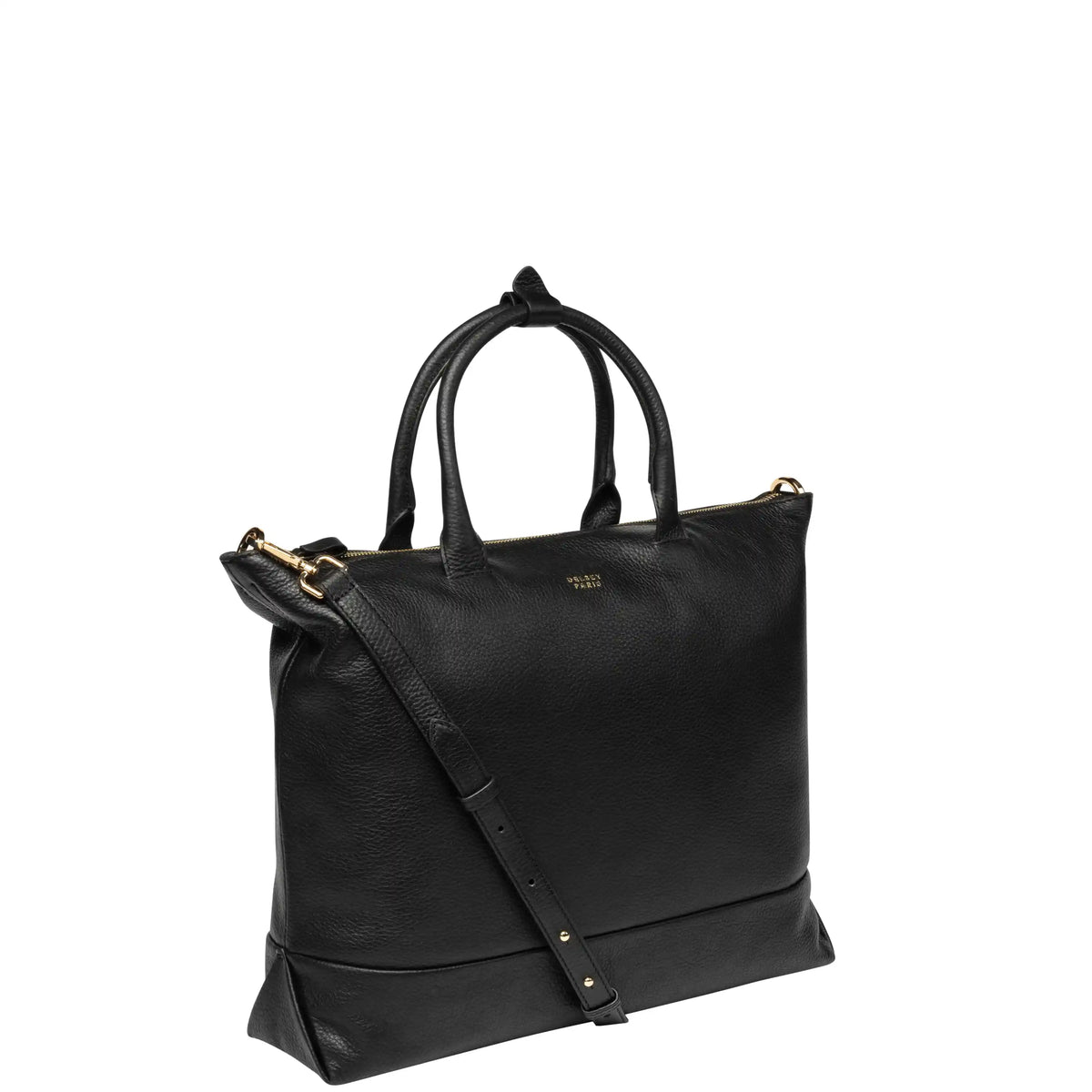 Delsey The Leather Collection Zippered Leather Tote Bag in Black — angle view 2