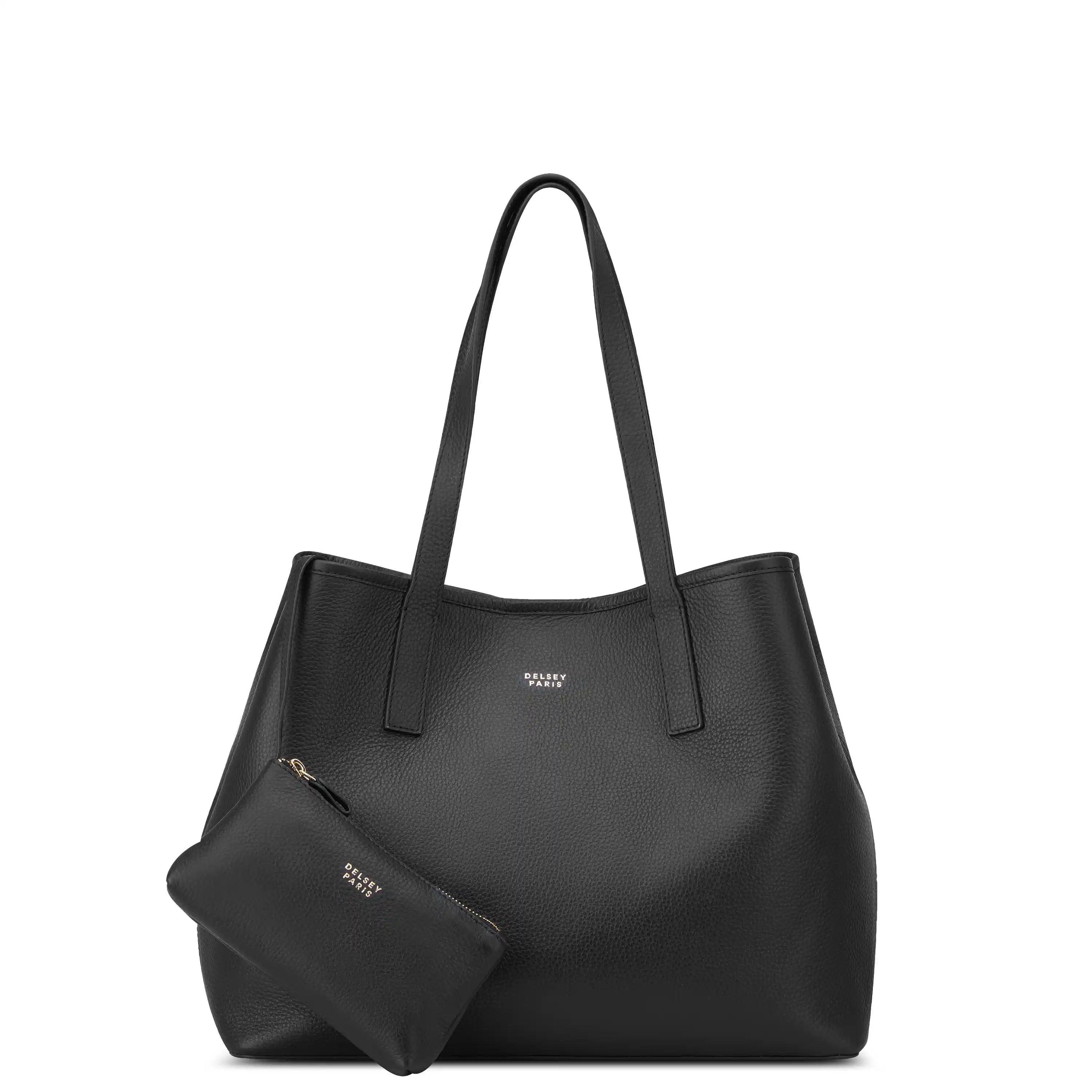 Delsey The Leather Collection Tote Bag in Black — front view # color_Black