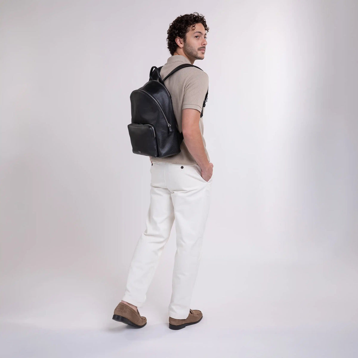 Delsey The Leather Collection Backpack in Black — lifestyle # color_Black