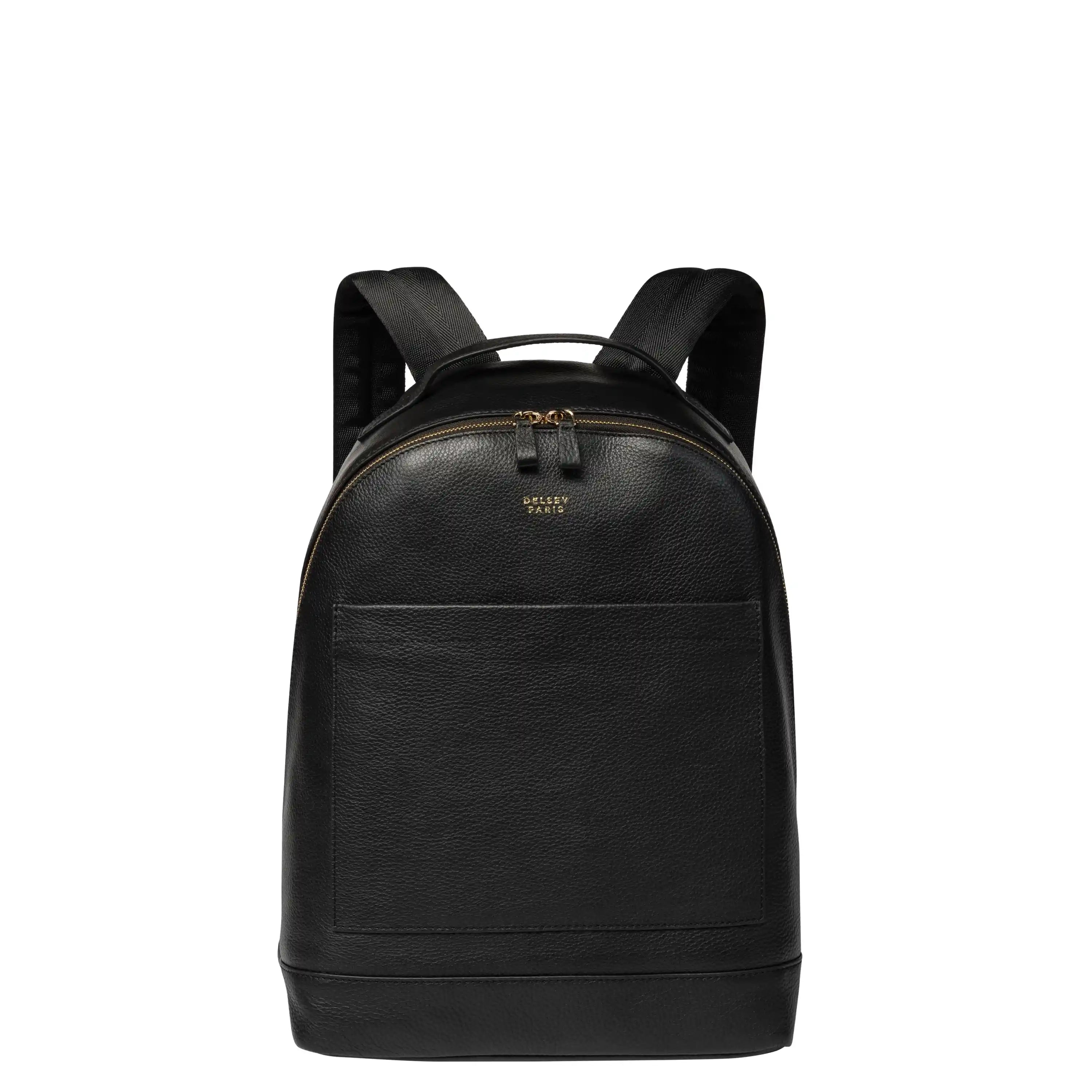 Delsey The Leather Collection Backpack in Black — front view # color_Black