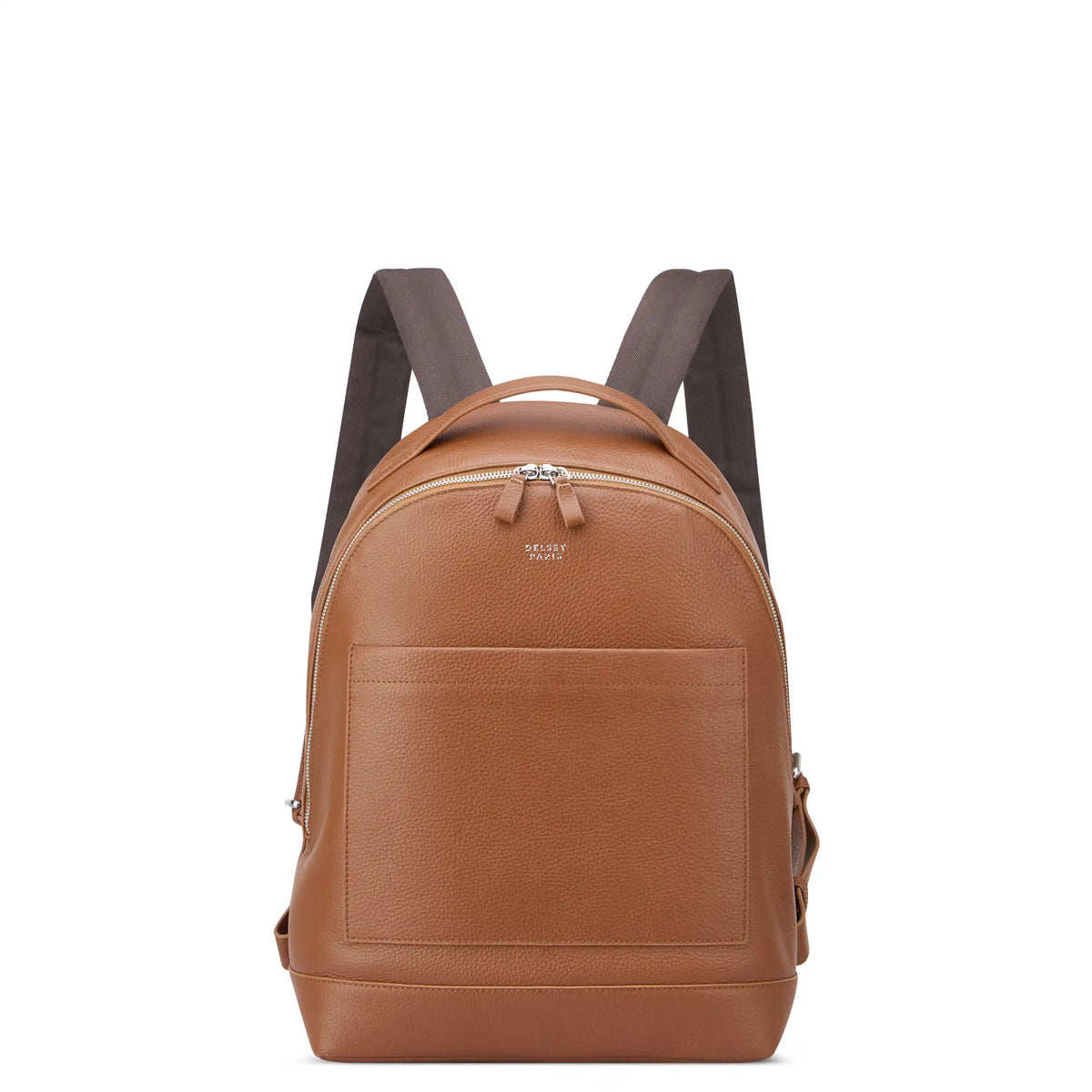Delsey The Leather Collection Backpack in Cognac — front view # color_Cognac