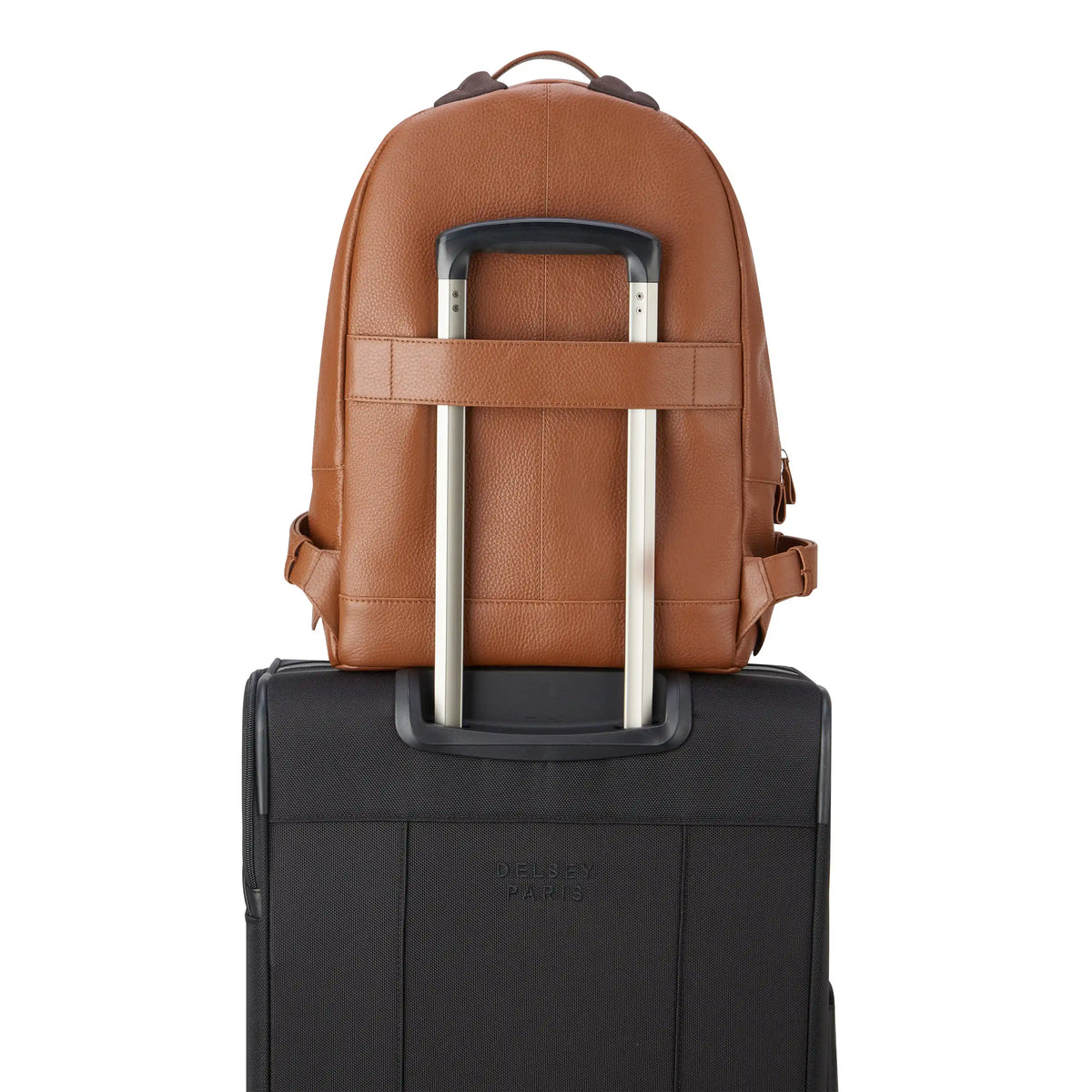 Delsey The Leather Collection Backpack in Cognac — detail view # color_Cognac