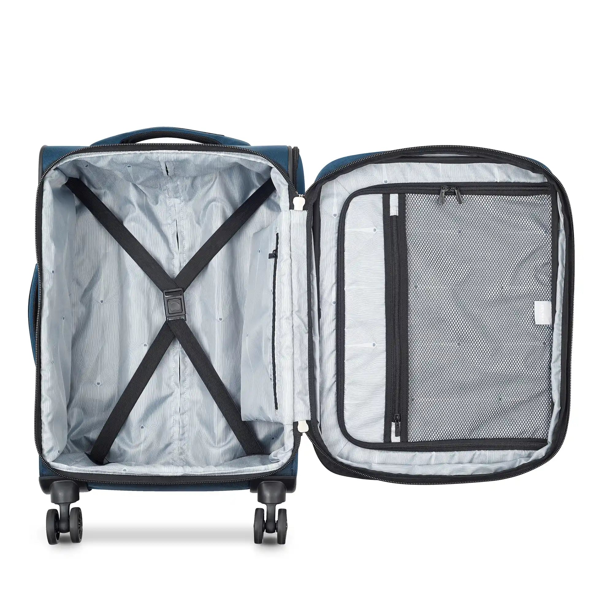 Delsey Sky Max 2.0 Carry-On Plus Expandable Spinner in Blue — interior view # color_Blue
