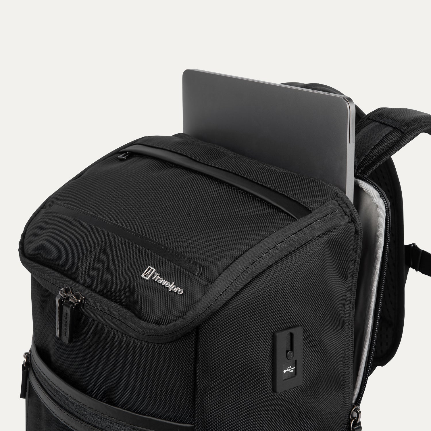 Travelpro Crew Executive Choice 3 Medium Top Load Backpack in Jet Black — detail view