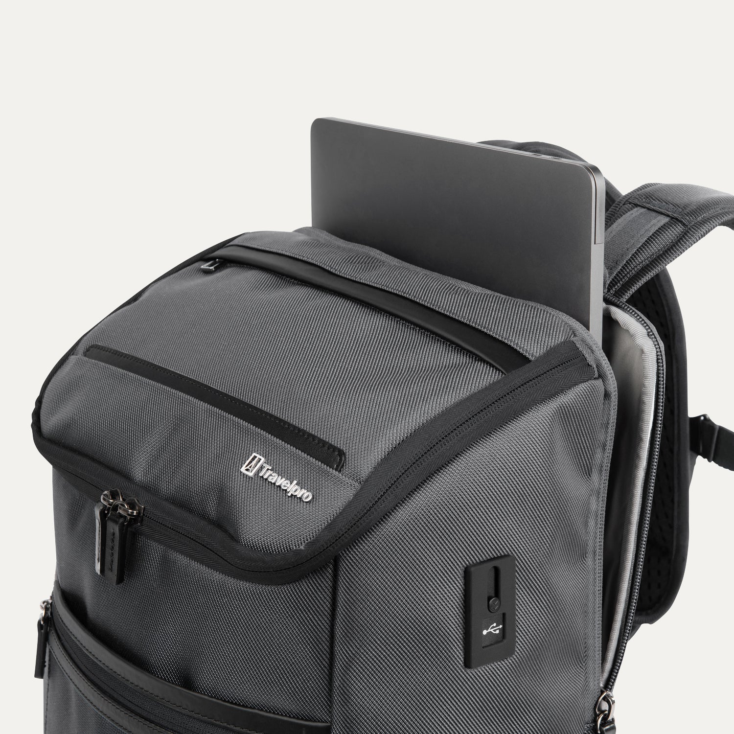 Travelpro Crew Executive Choice 3 Medium Top Load Backpack in Titanium Grey — interior view