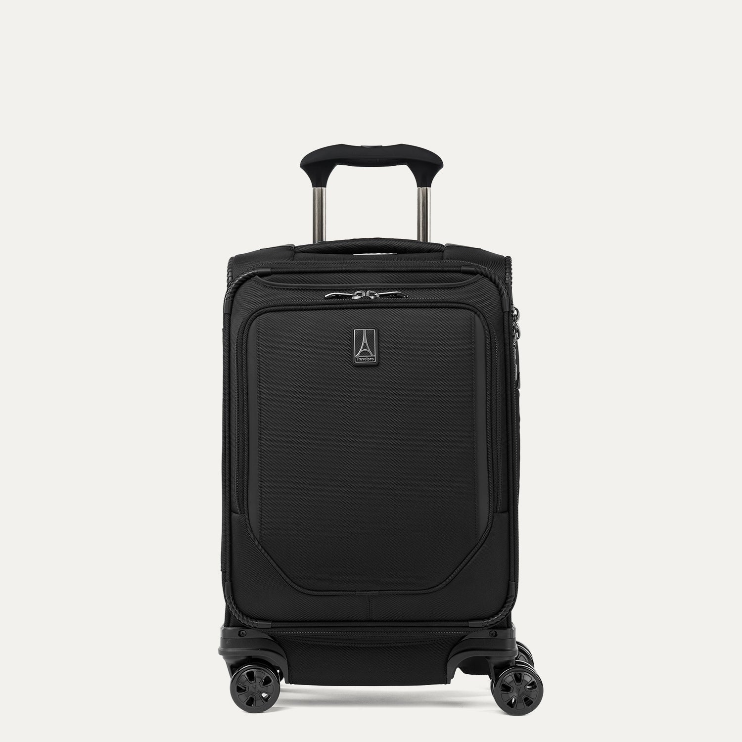 Travelpro Crew Classic Compact Carry-On Expandable Spinner in Black — front view
