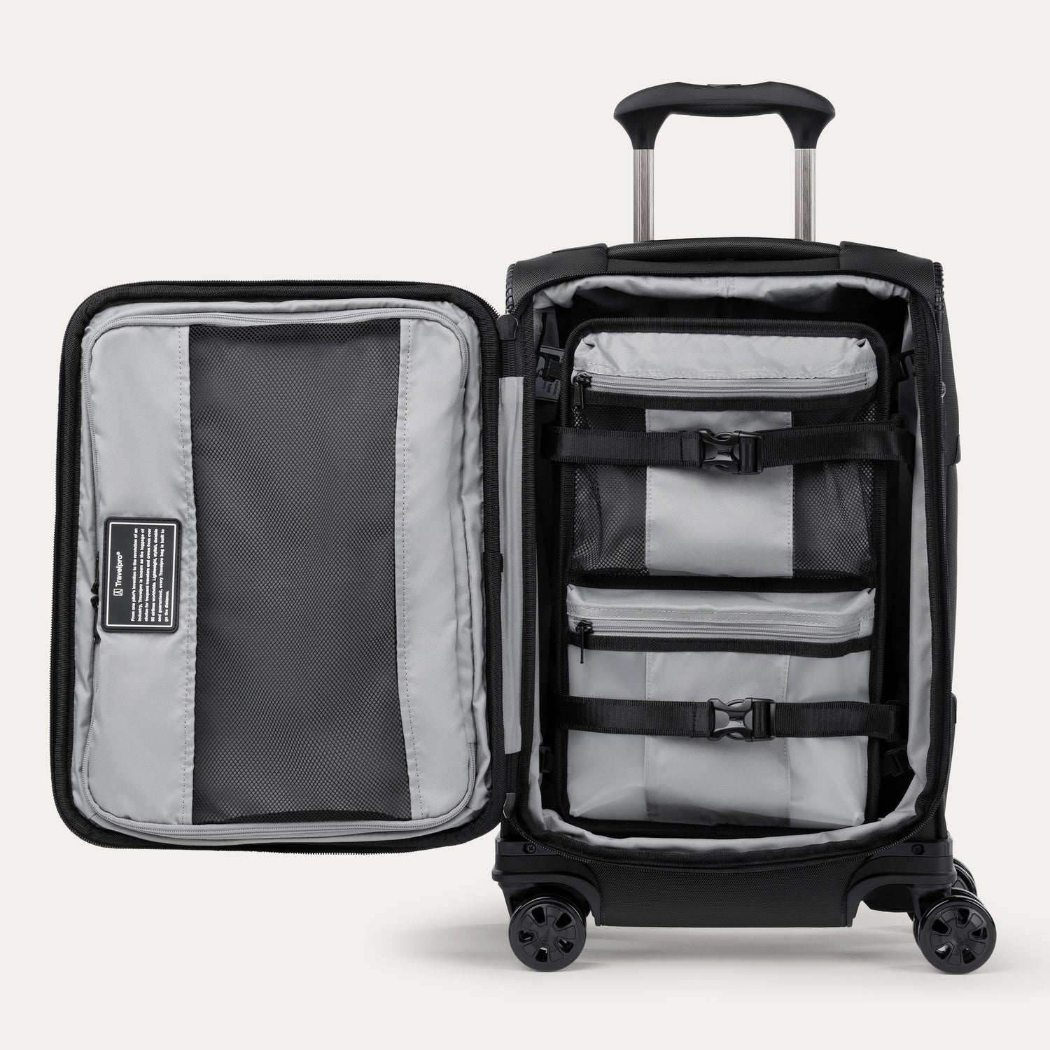 Travelpro Crew Classic Compact Carry-On Expandable Spinner in Black — angle view 2