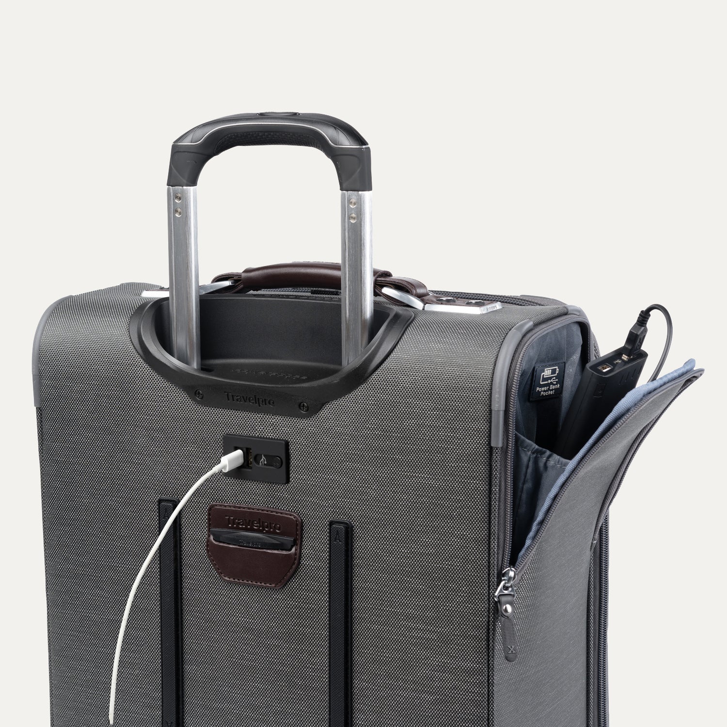 Travelpro Platinum Elite 22" Carry-On Expandable Rollaboard in Vintage Grey — detail view