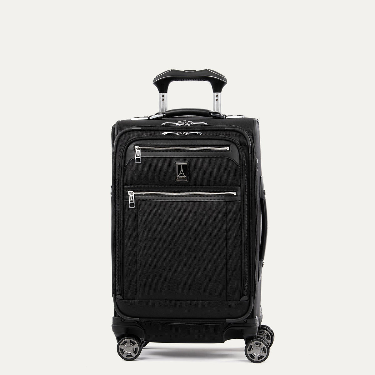 Travelpro Platinum Elite 21” Expandable Carry-On Spinner in Shadow Black — front view # color_Shadow Black