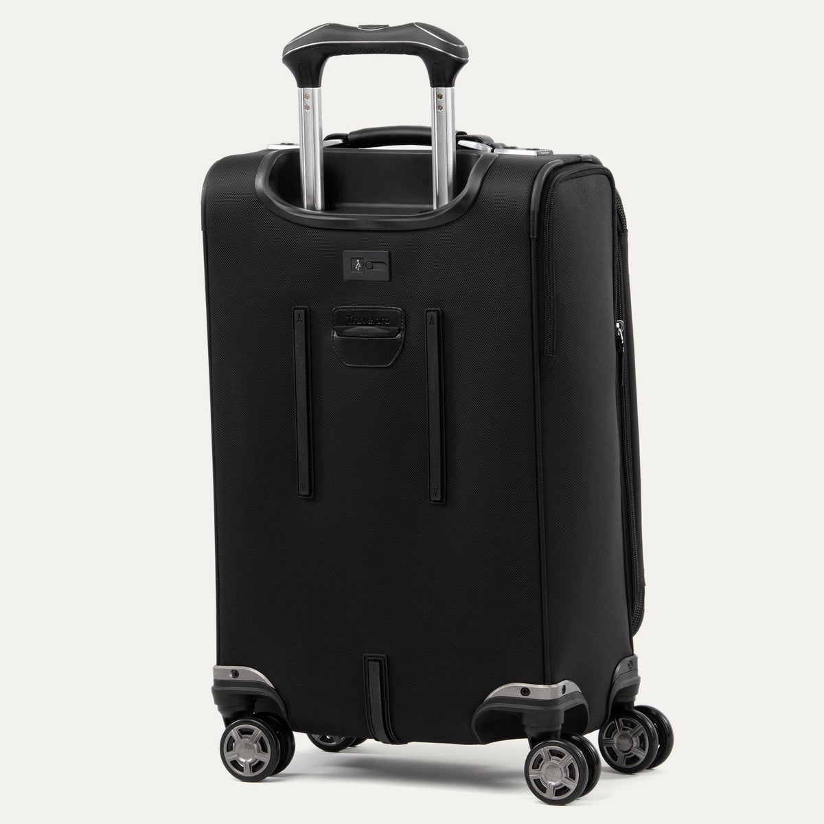 Travelpro Platinum Elite 21” Expandable Carry-On Spinner in Shadow Black — back view