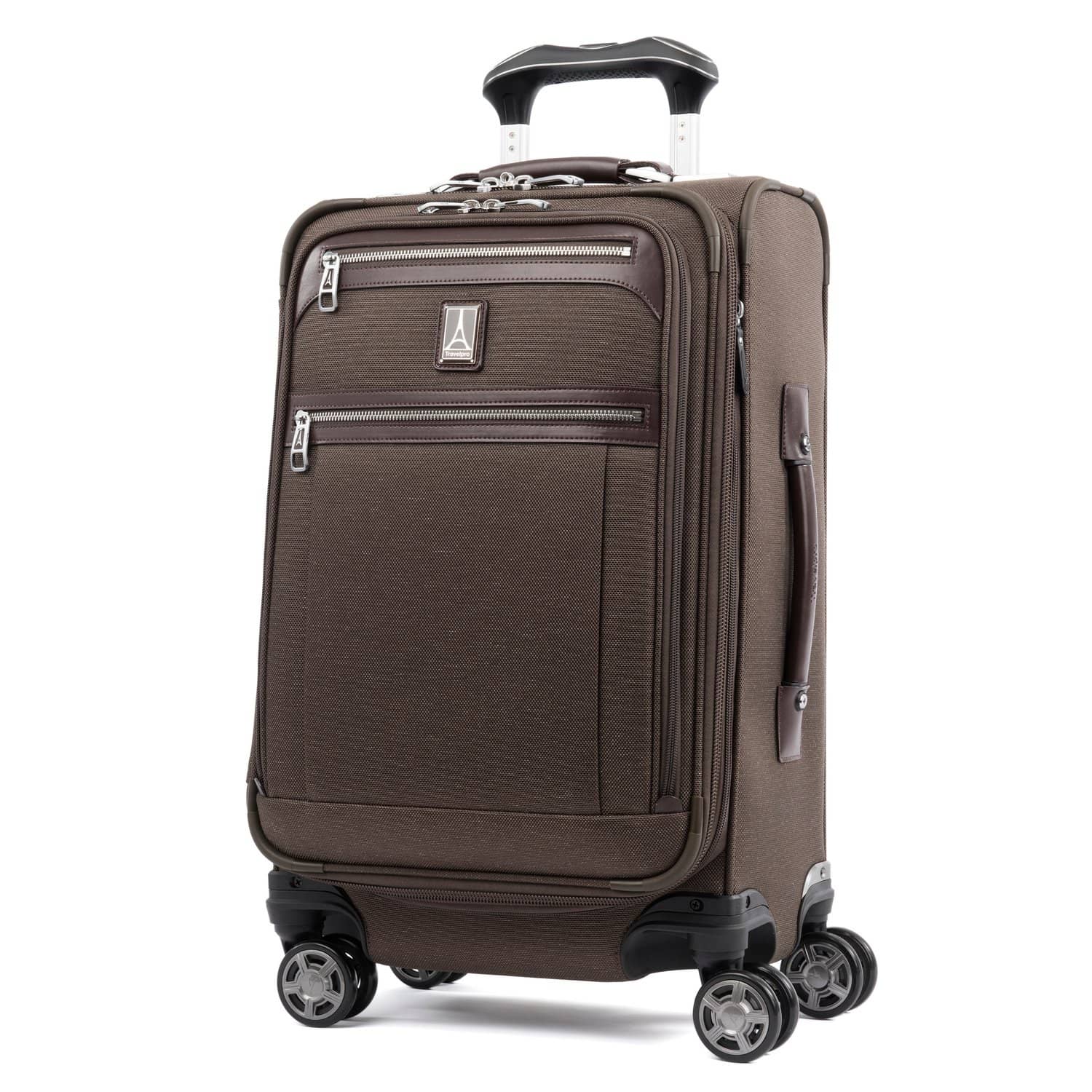 Travelpro Platinum Elite 21” Expandable Carry-On Spinner in Rich Espresso — front view # color_Rich Espresso