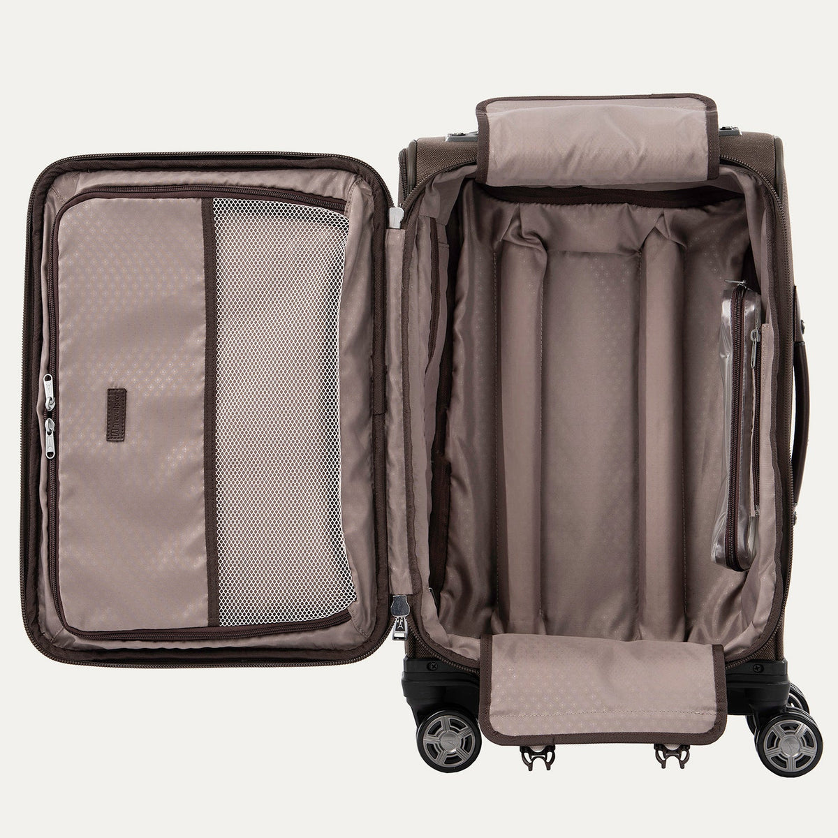 Travelpro Platinum Elite 21” Expandable Carry-On Spinner in Rich Espresso — interior view 2