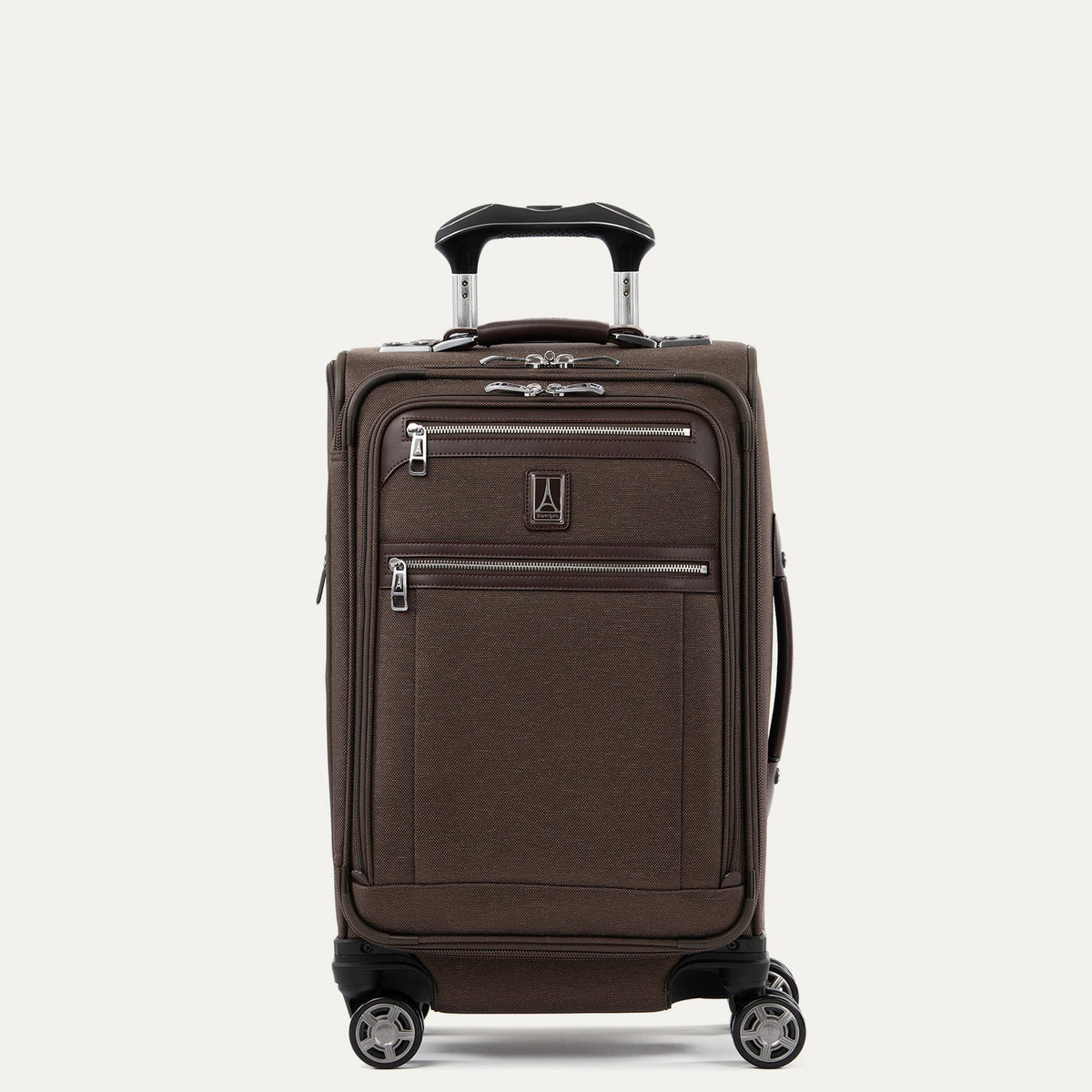 Travelpro Platinum Elite 21” Expandable Carry-On Spinner in Rich Espresso — angle view 2