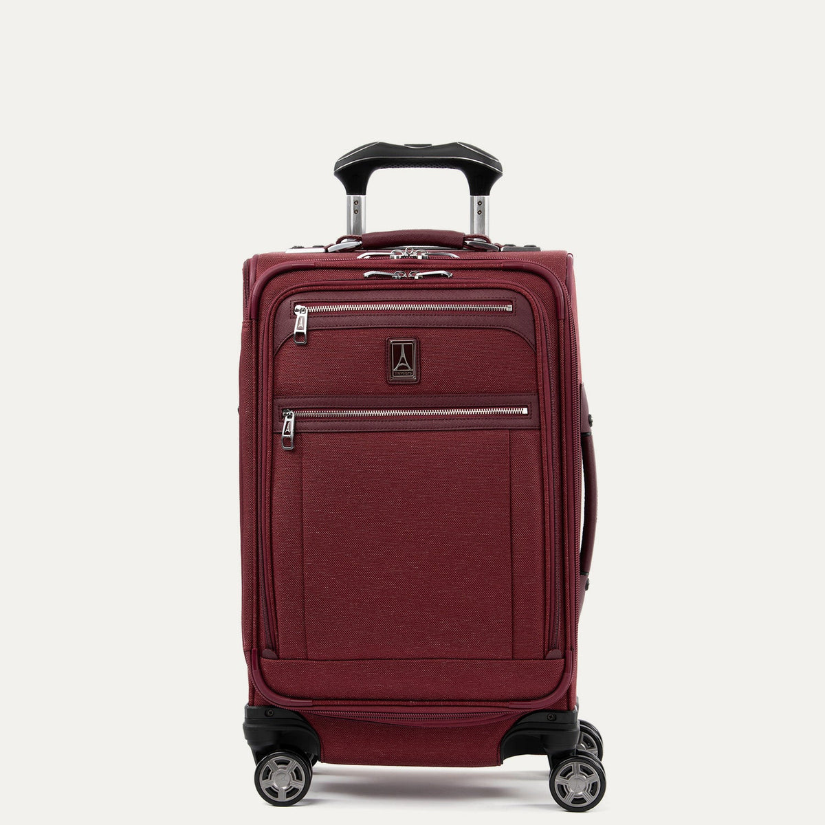 Travelpro Platinum Elite 21” Expandable Carry-On Spinner in Bordeaux — angle view 2