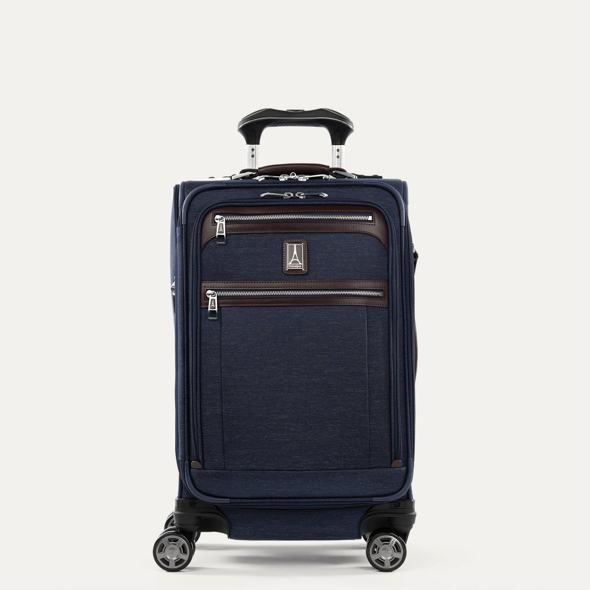 Travelpro Platinum Elite 21” Expandable Carry-On Spinner in True Navy — angle view 2