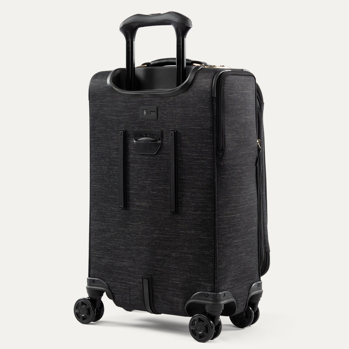 Travelpro Platinum Elite 21” Expandable Carry-On Spinner in Intrigue Black — back view