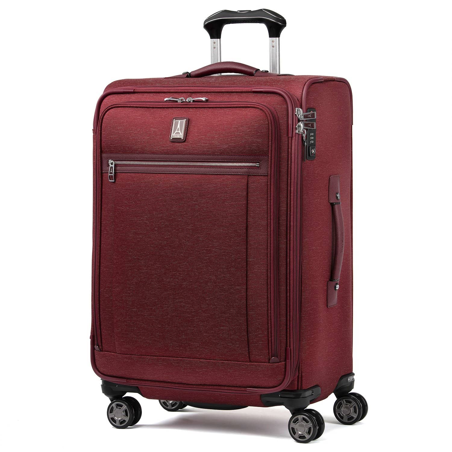 Travelpro Platinum Elite 25" Expandable Spinner in Bordeaux — front view # color_Bordeaux
