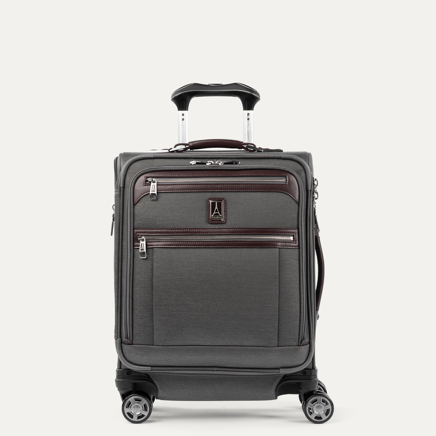 Travelpro Platinum Elite International Carry-On Expandable Spinner in Vintage Grey — front view