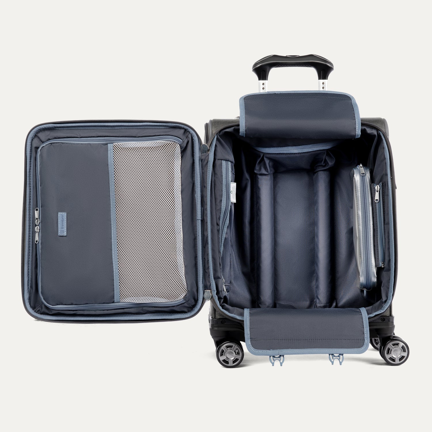 Travelpro Platinum Elite International Carry-On Expandable Spinner in Vintage Grey — interior view 2